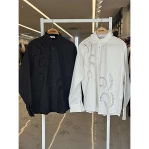 Camisa Bordada Sobe para Mujer, Popelina, Estilo Minimalista, Cierre de Botones, Uso Diario, Blanca y Negra - Product Image 2