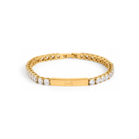 Pulsera de tenis de barra de acero inoxidable con PVD de oro de 18K, grabado personalizado, circonitas cúbicas brillantes, mensaje de nombre personalizado, joyería de moda para mujer