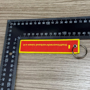 Custom Design Double-Sided Woven Label Keychain Creative Text Garment Bag Logo OEM ODM Promotional Carabiners