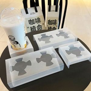Raised PP <b>Plastic</b> Frosted Custom Logo Beverage <b>Cup</b> Holder Double Base Stable <b>Drink</b> Support Candy Sand Takeaway Paper - Product Image 4