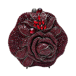Sac de soirée pour femme, charmant, à fleurs, avec strass, pochette à cristaux étincelants, sac romantique pour rendez-vous et réunions - Product Image 3