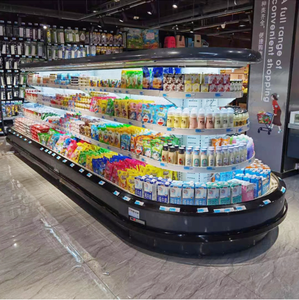 <span class=keywords><strong>Réfrigérateur</strong></span> de présentation multi-étagères semi-vertical rond à grande capacité pour supermarchés commerciaux, avec refroidissement par ventilateur pour légumes et fruits - Product Image 5