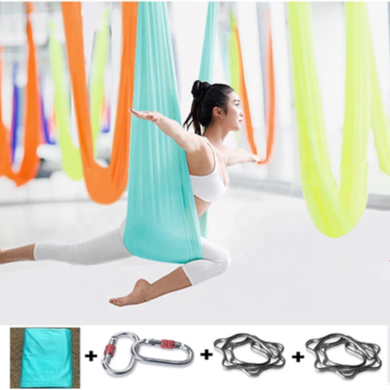 Wholesale colorful 10m/8m/9m folding silk hammocks anti gravity yoga inversion exercises swing set yoga aerial yoga hammock