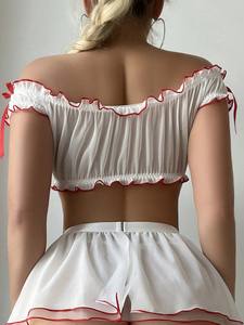 Netz-Dessous-Set Weißes Nachthemd Exotische Reizwäsche für Reife Frauen Süße Unterwäsche Krankenschwester-Rollenspiel-<span class=keywords><strong>Uniform</strong></span> mit Strümpfen - Product Image 6