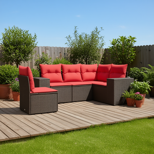 Conjunto de Sofá de Jardín de Ratán Sintético Marrón con Cojines, Muebles de Patio para 5 Personas, Diseño Moderno y Contemporáneo - Product Image 2