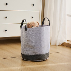 <b>Foldable</b> Laundry <b>Basket</b> Round 35x40cm Gray And Black Fabric Storage Bucket For Clothing Wardrobe Use - Product Image 4