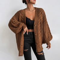 Cardigan long à capuche imprimé lettres - Manteau en tricot oversize ouvert sur le devant pour femme, idéal automne-hiver (vente en gros)