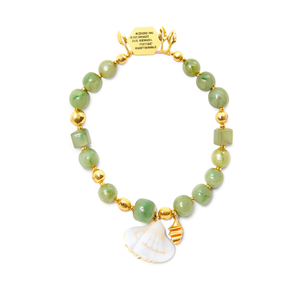 Fashion Beaded <b>Bracelet</b> Green Stone Cube And Sphere With <b>Shell</b> Pendant PVD Gold Plated 316L Stainless Steel Sustainable - Product Image 2