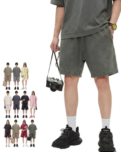 Acid Washed Streetwear Drawstring Shorts Men 100% Cotton Loose Fit Solid Color Heavyweight Custom Logo Casual Shorts - Product Image 3