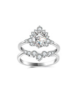 Ensemble de bagues en argent sterling S925 avec moissanite taille poire et halo en couronne, empilables, pour fiançailles et mariage, pour femme, cadeau de mariée