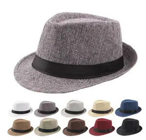 Goedkope Groothandel Heren Klassiek Effen Papier Trilby Fedora Strohoed Volwassenen Lente Zomer Mannelijk Karakter Zonnescherm Lint & Touw