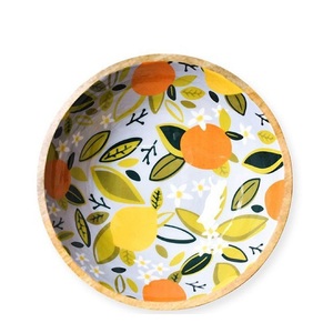 OEM/ODM Suppliers <b>Sticker</b> Enamel Printed Solid Wood Grain Acacia Wooden Food Fruit Bowls Round Salad Bowls - Product Image 4