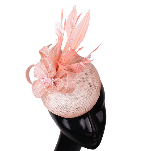 Fashion Women Ladies pink Sinamay Fascinator Hats Church Kentucky Derby Hat Feather Floral Wedding Pillbox Hat