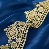Accessoires textiles en gros : Bordure en dentelle brodée dorée à fil métallique