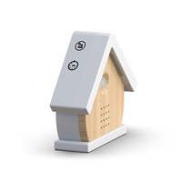 Machine à sons d'oiseaux en forme de maison avec capteur de mouvement PIR, lumière LED et synchronisation sonore rotative pour la maison, le patio et la décoration de camping