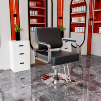 Fauteuil de salon de coiffure pivotant et réglable en hauteur, en acier inoxydable noir, avec siège en similicuir, design moderne