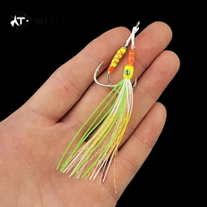 2 pz/borsa di acqua salata linea colorata piuma Assist Jigging Hook pesca Glow Teaser ganci Stinger per Slow Pitch Jigs - Product Image 3
