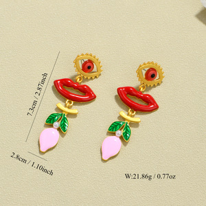 Boucles d'oreilles pendantes vintage style western œil de diable or lèvres tulipe design bijoux de mode pour femme en alliage de zinc R33 - Product Image 2
