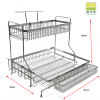 Étagère de rangement double couche en acier inoxydable pour bols et assiettes avec support pour planche à découper, un panier grand et un panier petit