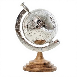 Silver <b>Globe</b> Stand Wood Base Home Office Interior Decorative <b>Rotatable</b> <b>Globe</b> Model Showpiece Souvenir Gift Items Wholesale Price - Product Image 1