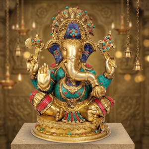 Figura de Ganesha en Latón Chapado en Oro, Ídolo Religioso, Arte de Fundición, Decoración para el Hogar, Coleccionable - Product Image 3
