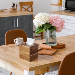 Cubierta de caja de pañuelos cuadrada-Soporte de caja de pañuelos de madera de acacia para mesas de noche Baño Oficina-Tejido de cubo facial decorativo - Product Image 5