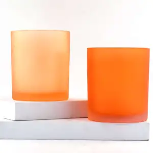 Wholesale Luxury Frosted Orange Purple Straight Side 14oz 16oz Glass Scented Candle Jars in Bulk