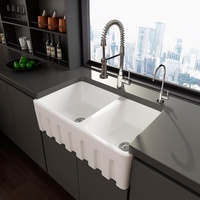 Majordome de cuisine Fireclay 30 pouces évier de cuisine en céramique blanche polie Simple Double bol forme carrée égouttoir tablier avant accessoire