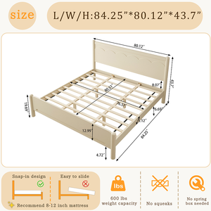 Lit plateforme moderne en bois taille King avec tête de lit réglable et convertible, pieds en bois massif, design de lit confortable - Product Image 2