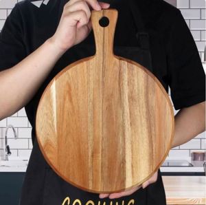 Planche à découper ronde en bois personnalisée de qualité supérieure avec logo, avec poignée, pour la cuisine, la pizza, le fromage, la charcuterie, plateau de service - Product Image 2