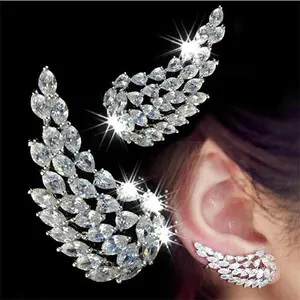 Lochoshi — boucles d'oreilles en Zircon plaqué argent 925, 1 pièce, plume d'aile d'ange, fiançailles, Clip, pour femme