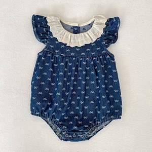 Mono de bebé niña de verano, ropa fina, estampado de lazo, mezcla de algodón y poliéster, traje de gateo para recién nacido con cierre de botones a presión, ¡superventas! - Product Image 5