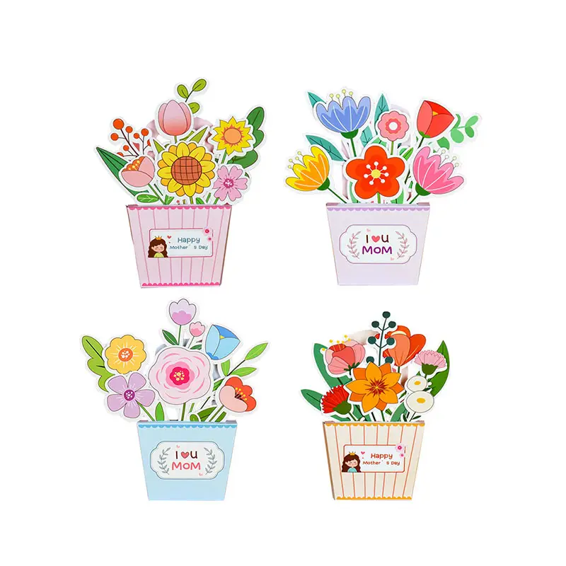 Trois-D fait à la main bricolage Bouquets de fleurs en pot pour les mères le jour des mères carte de voeux faisant des matériaux cadeaux de maternelle enfant