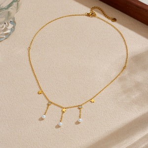 Faux Pearl Gold Plated Chain Star Clavicle Necklace With Tassel Daily Wear Gift Jewelry - Product Image 3
