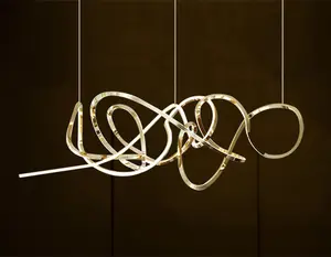 Simig照明北欧简约艺术装饰独特的线性led金色长环圆形光泽吊灯吊坠灯