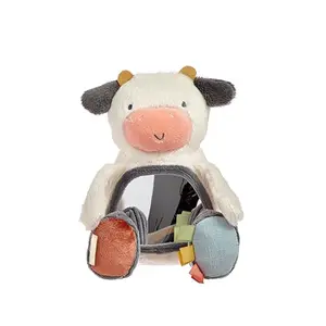 S164 Lovely cow shape infant mirror multi textures toddler enlightenment toys plush cow self discovery stroller sensory mirror