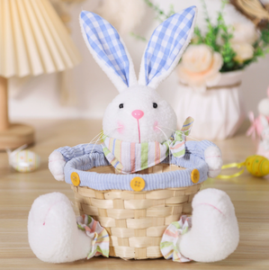 DAMAI Wholesale Easter Decor Cartoon Plaid Fabric Rabbit Doll Candy Woven Basket Creative Tabletop Decoration Centerpiece - Product Image 6
