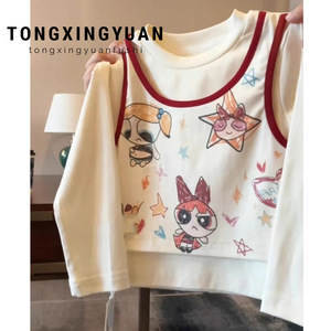 Tongxingyuan Girls Two Piece Cartoon T Shirt And Jeans Set Long Sleeve Cotton Spring Autumn Outfit - Product Image 3