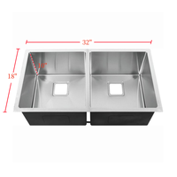 Évier de cuisine encastrable moderne 32x18 pouces, ensemble 50/50, durable, en acier inoxydable 304 de 1,2/1,5 mm d'épaisseur, pour restaurant et hôtel