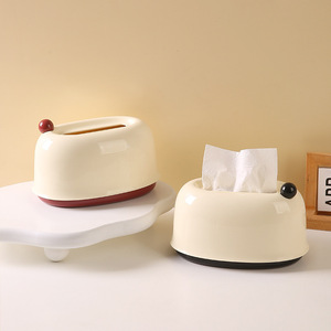 Cream Color Plastic Tissue Box With Spring Mechanism For Home Bedroom <b>Desktop</b> Use - Product Image 1