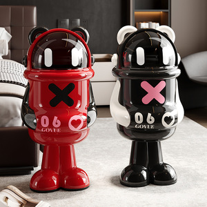 Govue Cartoon Trash Can Large Capacity With Lid For Living Room Bathroom Indoor Use - Product Image 1