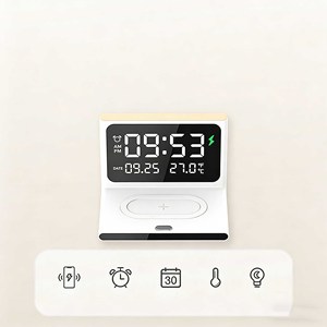 Cargador inalámbrico RECCI RLS-L12 de 15 W con calendario digital, termómetro, luz nocturna y despertador - Product Image 4