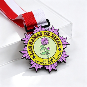 Vente directe d'usine couleur métal noir personnalisé <span class=keywords><strong>EUROPE</strong></span> Suisse Rose Médaille avec ruban rouge et blanc - Product Image 6