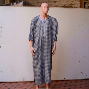 Thobe marocain à carreaux pour homme, Gandora respirante à manches courtes, Caftan arabe islamique, Robe de détente d'été - Product Image 1
