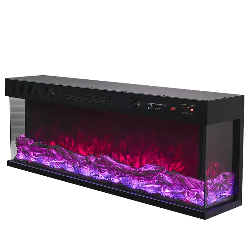 Freestanding Heat Insert Electric Fireplace Wall 3 Sides Led Light Multicolored Flame Decor Electric Fireplace With Bluetooth