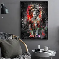 لوحة زيتية ملونة على شكل أسد, لوحة زيتية مجردة حيوانات ، ملصقات ومطبوعات جدارية