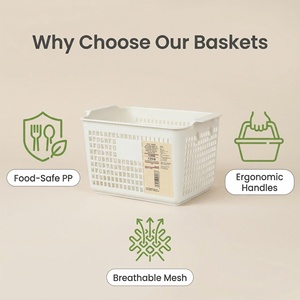 <span class=keywords><strong>Panier</strong></span> de rangement moderne en plastique écologique, en PP de qualité alimentaire, respirant, ajouré avec poignées pour salle de bain, cuisine, bureau - Product Image 2