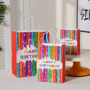 क्राफ्ट पेपर उपहार बैग बहुरंगा मुहर लगी खुश जन्मदिन का उपहार बैग जन्मदिन पेपर बैग