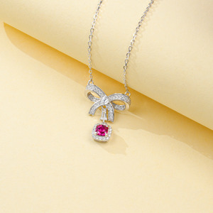 Hot Sale Wholesale S925 Sterling Silver Lab Grown <b>Ruby</b> <b>Necklace</b> Gem Pendant <b>Necklace</b> Women Fine Jewelry BulkSupply Low MOQ Q - Product Image 3