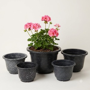 OEM Heavy Duty Round PP <b>Plastic</b> Flower Pot with Speckled Stone Appearance, Injection Molded Garden Nursery <b>Planter</b>, Lightweight - Product Image 3
